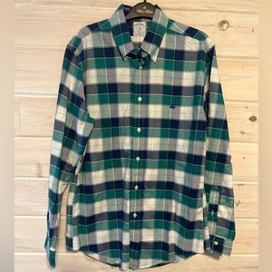 Brooks Brothers Men’s Wrinkle Free Button-Down Sport Shirt - Blue Green, Medium